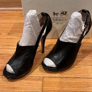 Coach Ashton Burnished Leather peep toe heels